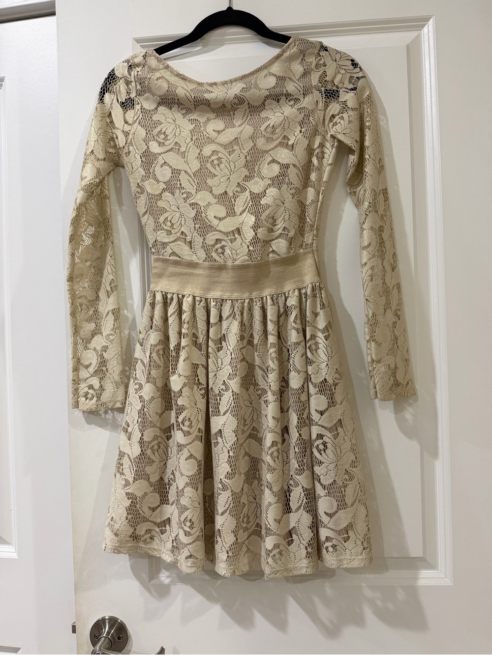 Zara Trafaluc Cream Lace Long Sleeve Fit & Flare Dress – Size Small